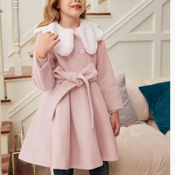 Grace Karin.   Pink Pea Coat with Plush White Collar - Picture 2 of 5